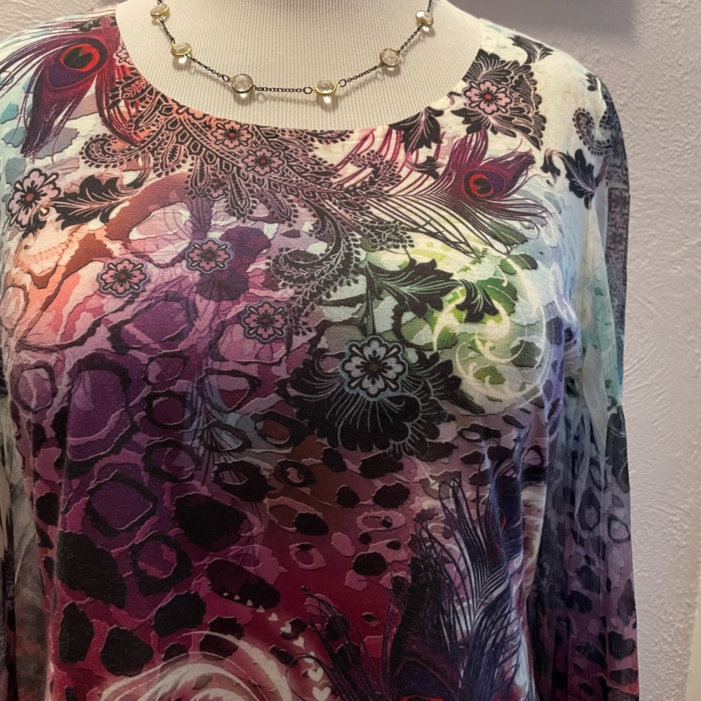 Vibrant Purple and Blue Graphic Blouse - Picture 2 of 4